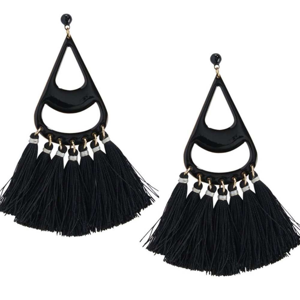 VINEYARD VINES Multi Tassel black earrings